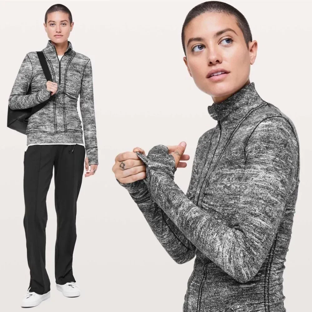 Lululemon Cypress Kiss 1/2 Zip Rush Jacquard Black White Run Yoga Thumbholes 4